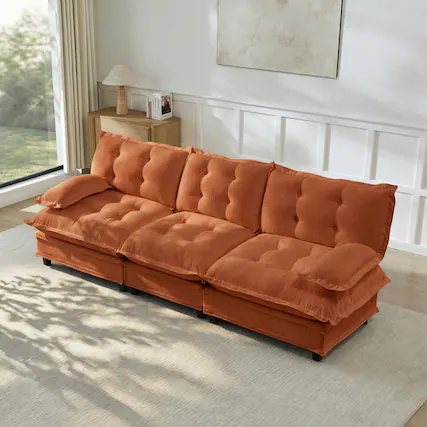 Front. Anysun - 107" 3-Seater Cloud Sectional Sofa - Modular Deep Seat, Chenille Fabric, Lattice-Decor Cushions for Living Room - Orange.