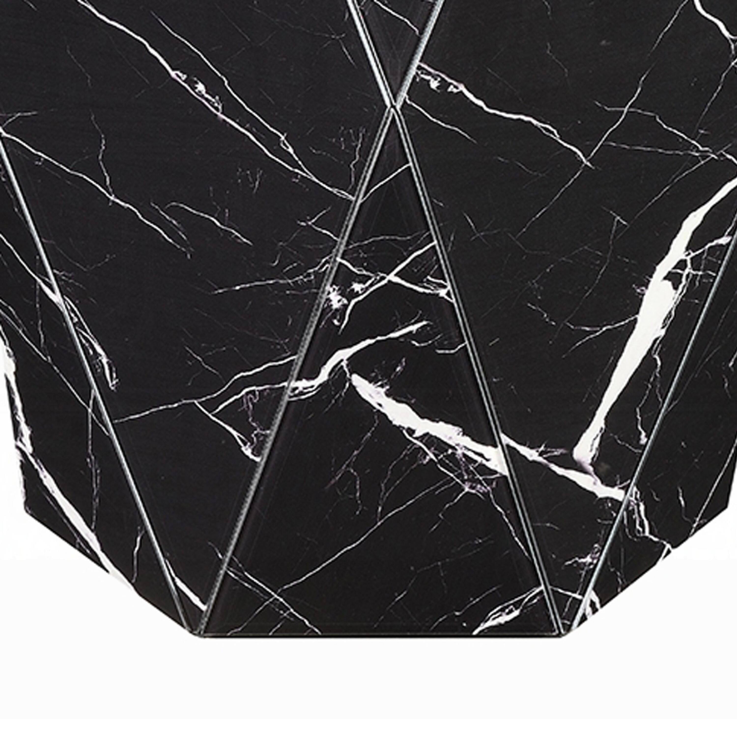 Alt View 3. Manhattan Lane - Kia Side End Table, Modern Hex Drum Shape, Faceted Black Glass 19 Inch - Black.