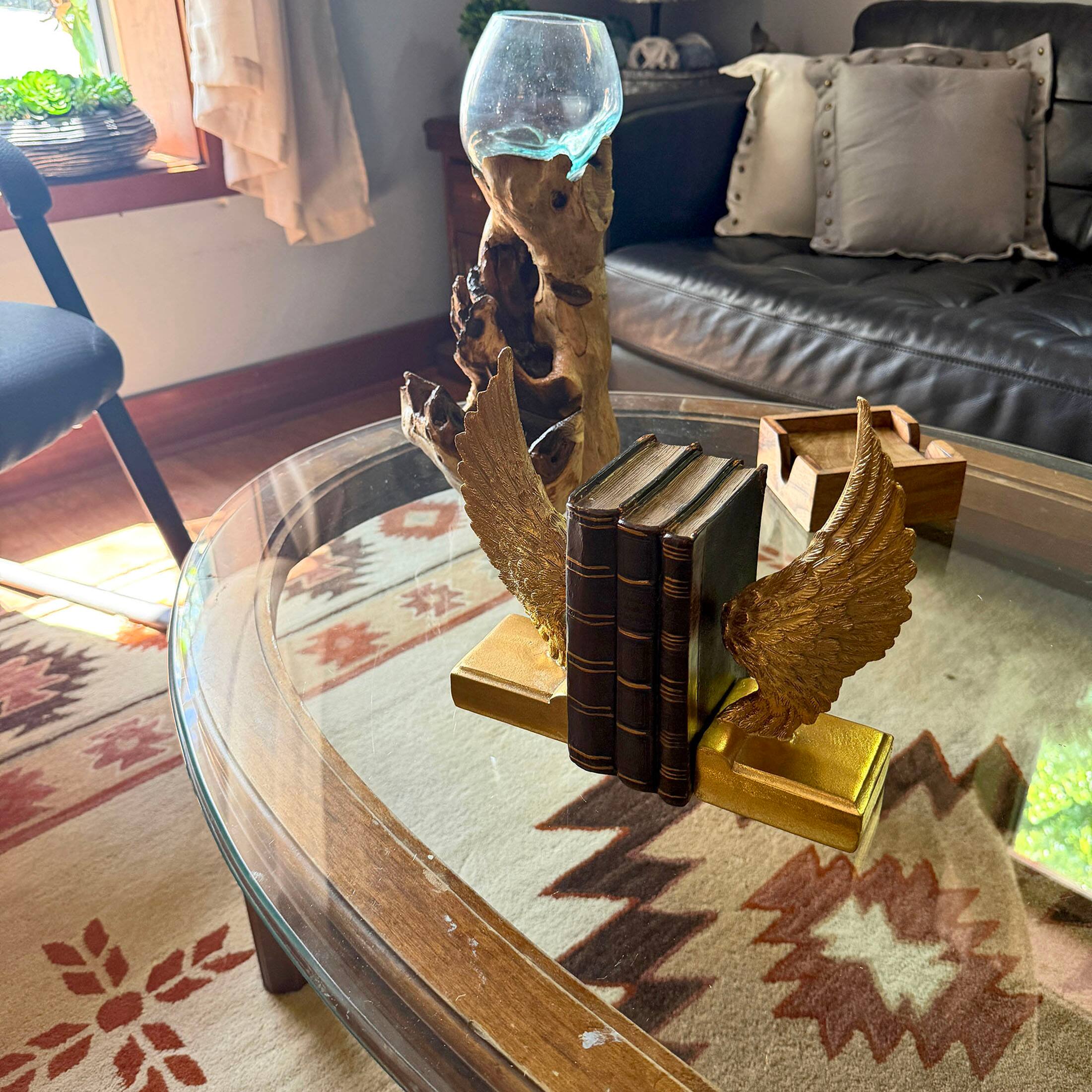 Alt View 7. Things2Die4 - Angel Wing Bookends Set Antique Gold Resin 8.75 in Decorative Book Holders - Gold.