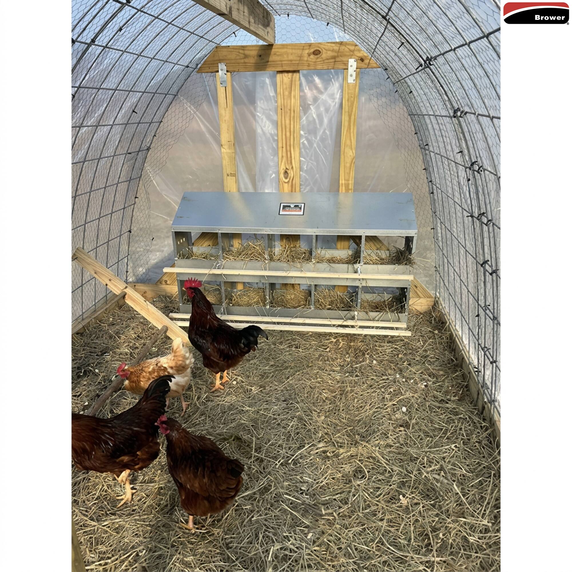 Alt View 3. Brower - Brower 410B Galvanized Steel 10 Hole 50 Bird Poultry Nest Chicken Brooding Box.