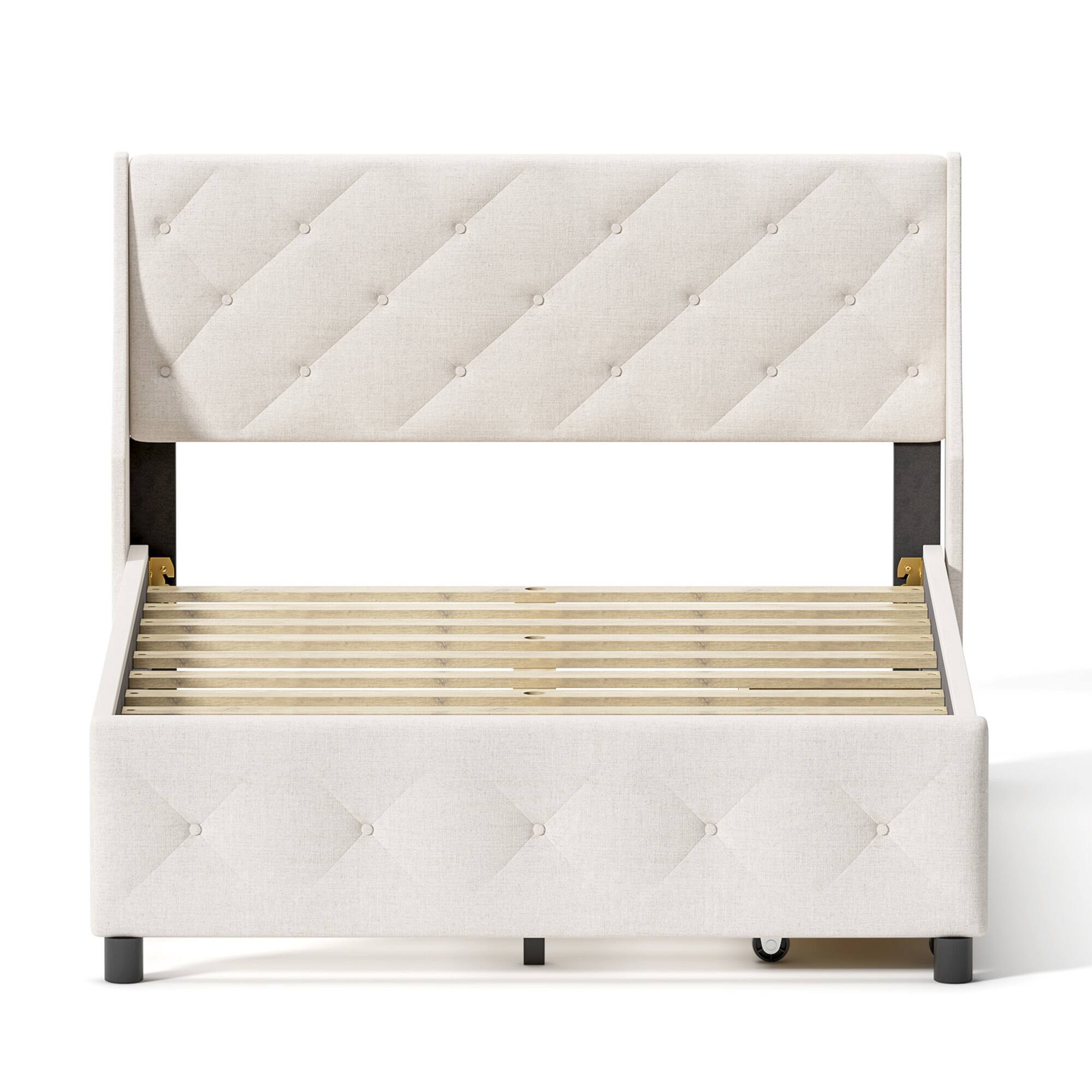 Alt View 4. LUCKY ONE - Queen Size Bed Frame with Storage Headboard - Gray.