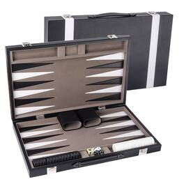 GSE Games & Sports Expert - Premium Leather Backgammon Board Game Set, Backgammon Game Set with Leather Case -Black&Grey, Medium