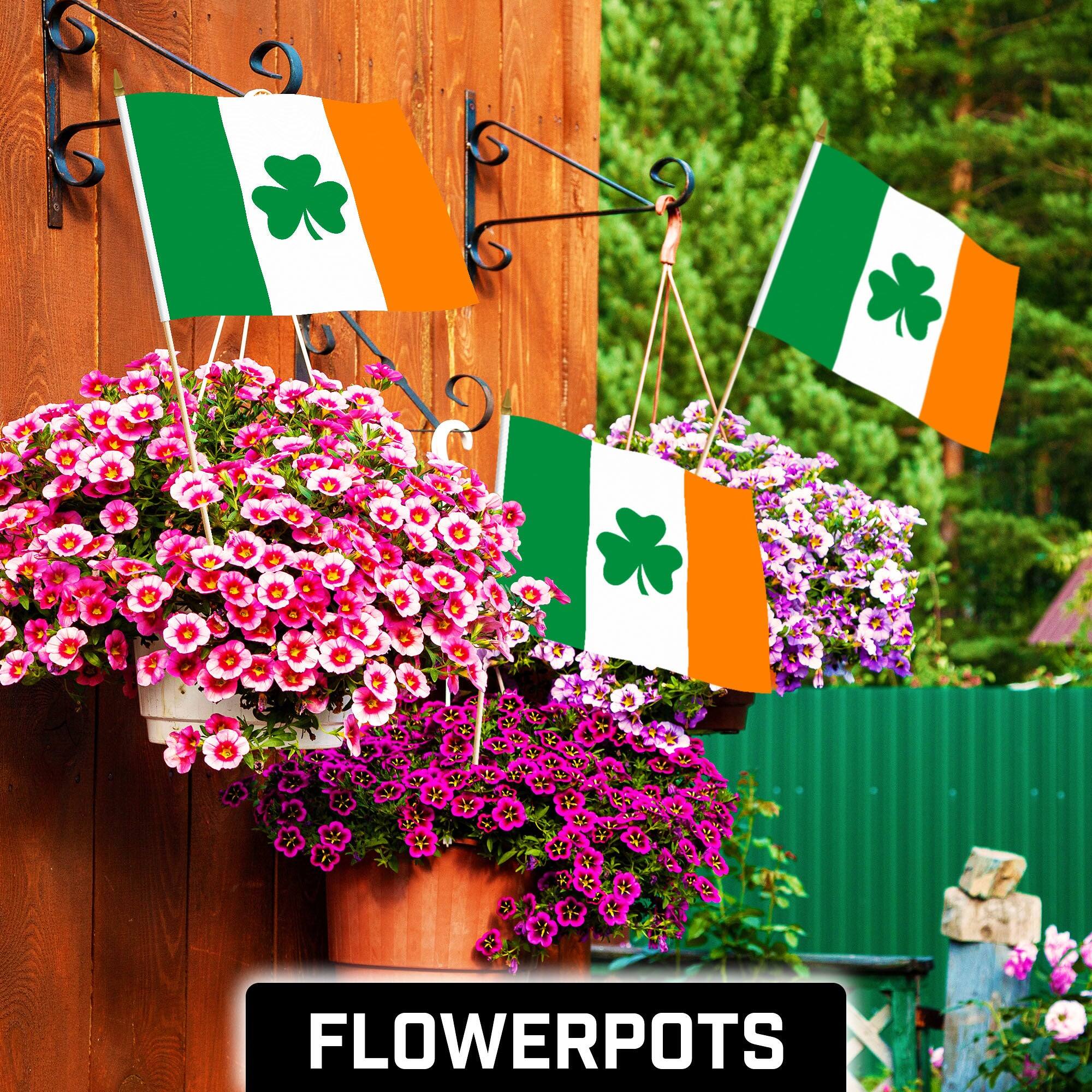 Angle. G128 - 50 Pack Handheld Ireland Shamrock Stick Flags 12 x 18 in - Assorted Colors.
