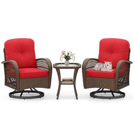 Gymax - 3PCS Patio Swivel Rocker Set Gliding Bistro Furniture Set w/Tempered Glass Table - Red