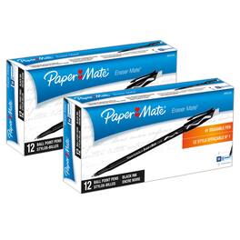 Paper Mate - Eraser Mate Erasable Pen, Medium Point, Black, 12 Per Pack, 2 Packs