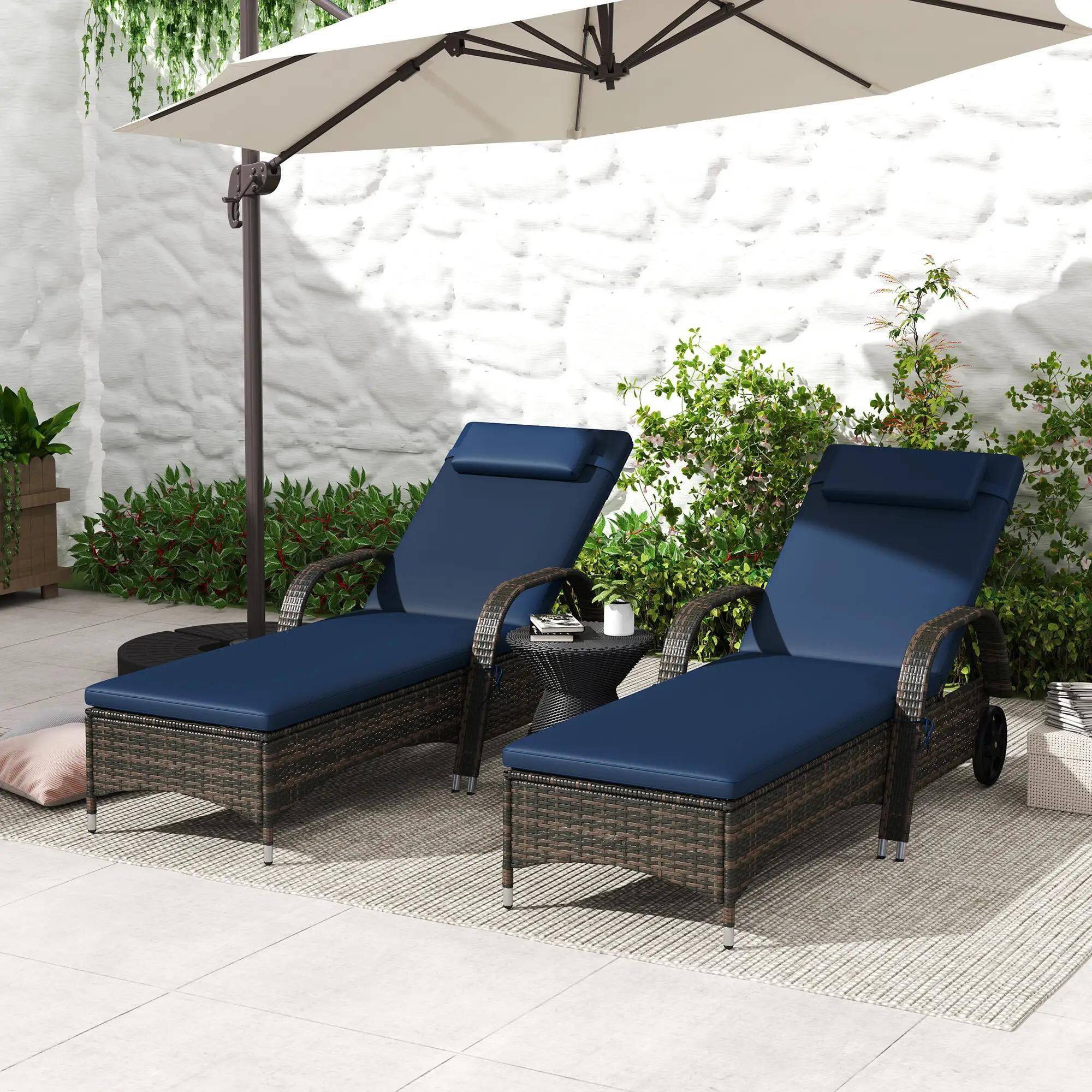 Left. Resenkos - Resenkos DualReclining Chaise Lounge Chairs, Deluxe Cushioned Comfort With Pillow & Headrest, Mixed Brown and Dark Blue - Mixed Brown and Dark Blue.
