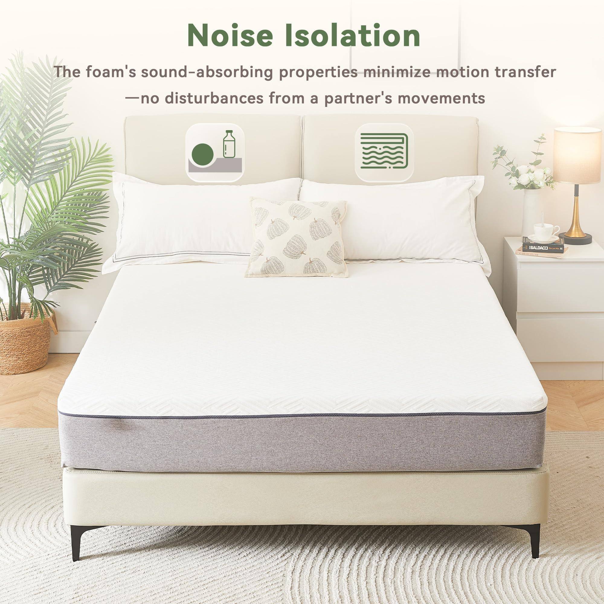 Noise Isolation

The foam's sound-absorbing properties minimize motion transfer — no disturbances from a partner's movements