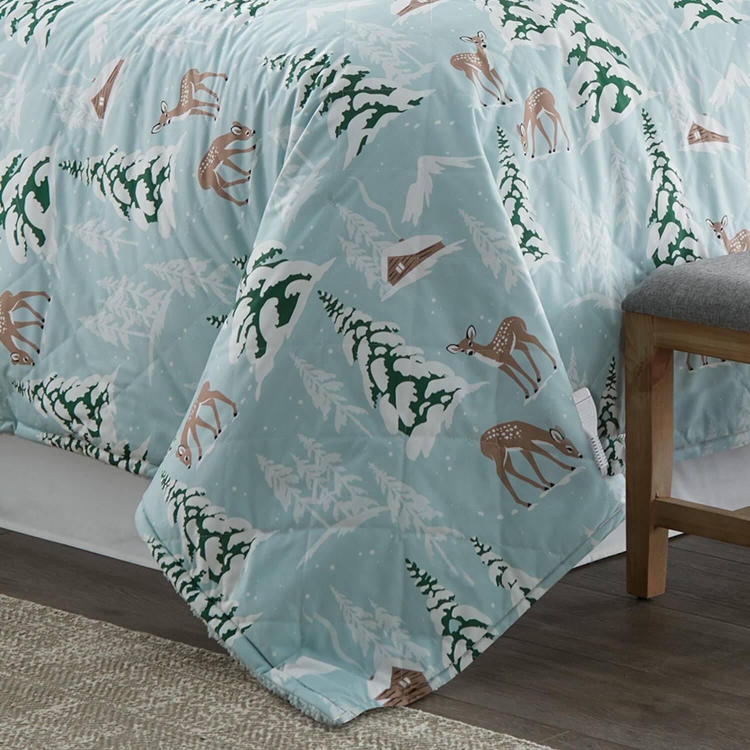 Left. Shavel Home Products - Shavel 100% Polyester Luxury Micro Flannel Reverse to Sherpa Winter Wonderland Electric Blanket Twin Green - Green.