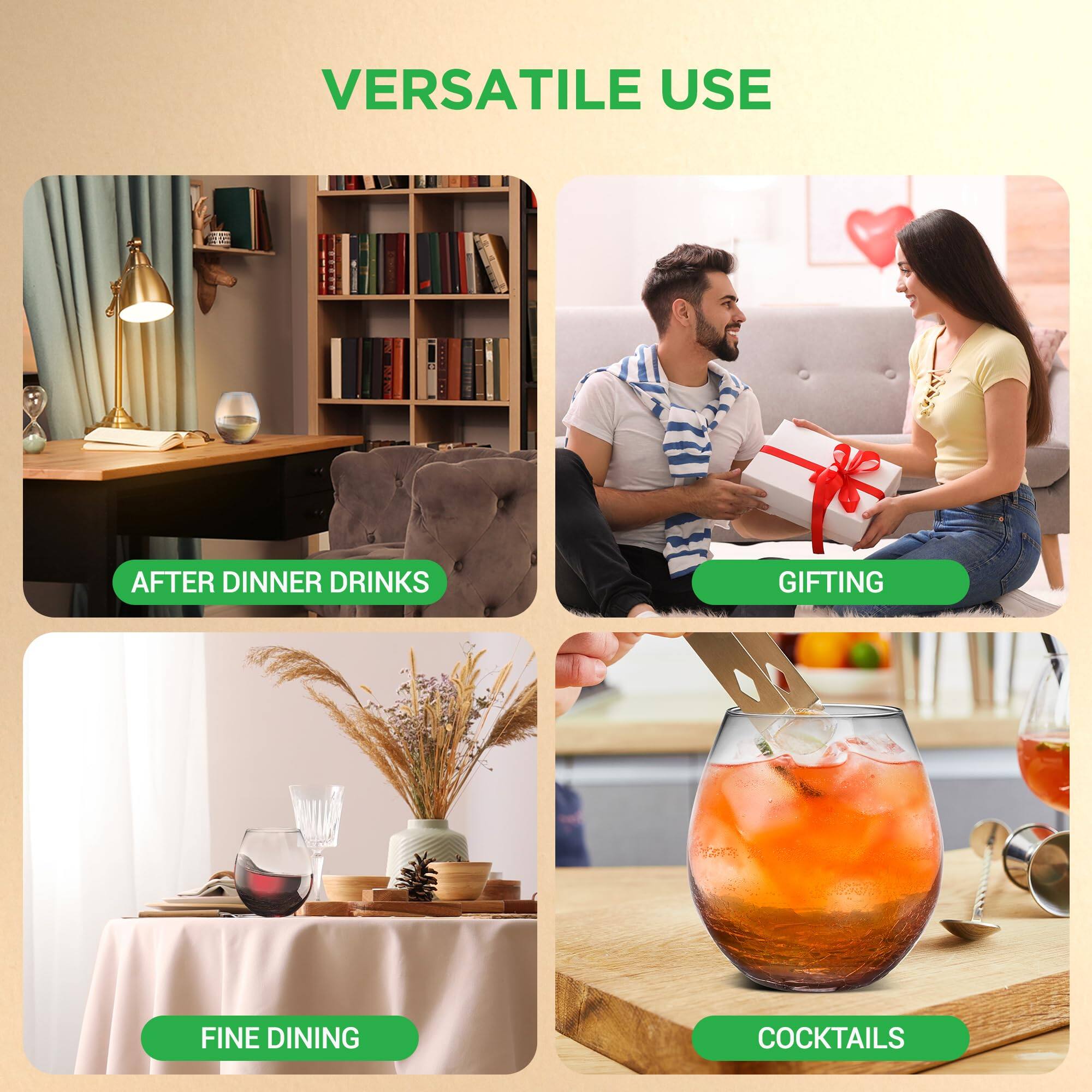 VERSATILE USE

- AFTER DINNER DRINKS
- GIFTING
- FINE DINING
- COCKTAILS