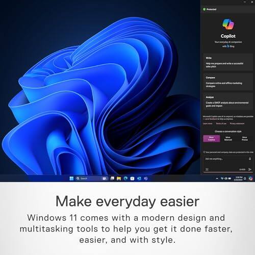 Protected Copilot Your everyday assistant - and Microsoft Company Compare strategies. 1 Analyze Con Make everyday easier Windows 11 comes with a modern design and multitasking tools to help you get it done faster, easier, and with style.
