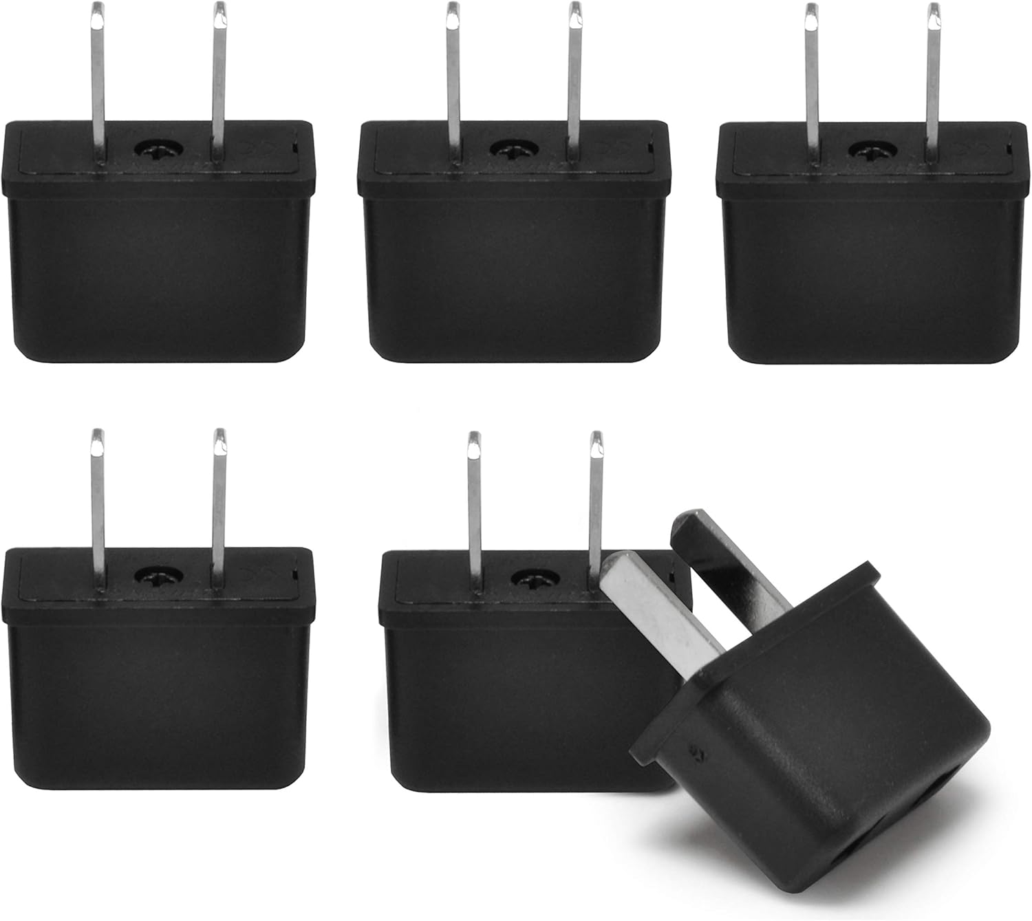 Ceptics - USA Plug Adapter 6 Pack – Europe, Asia, China to US 2 Pin Adaptor Type C to A – Travel Power Adapter for Canada - Black