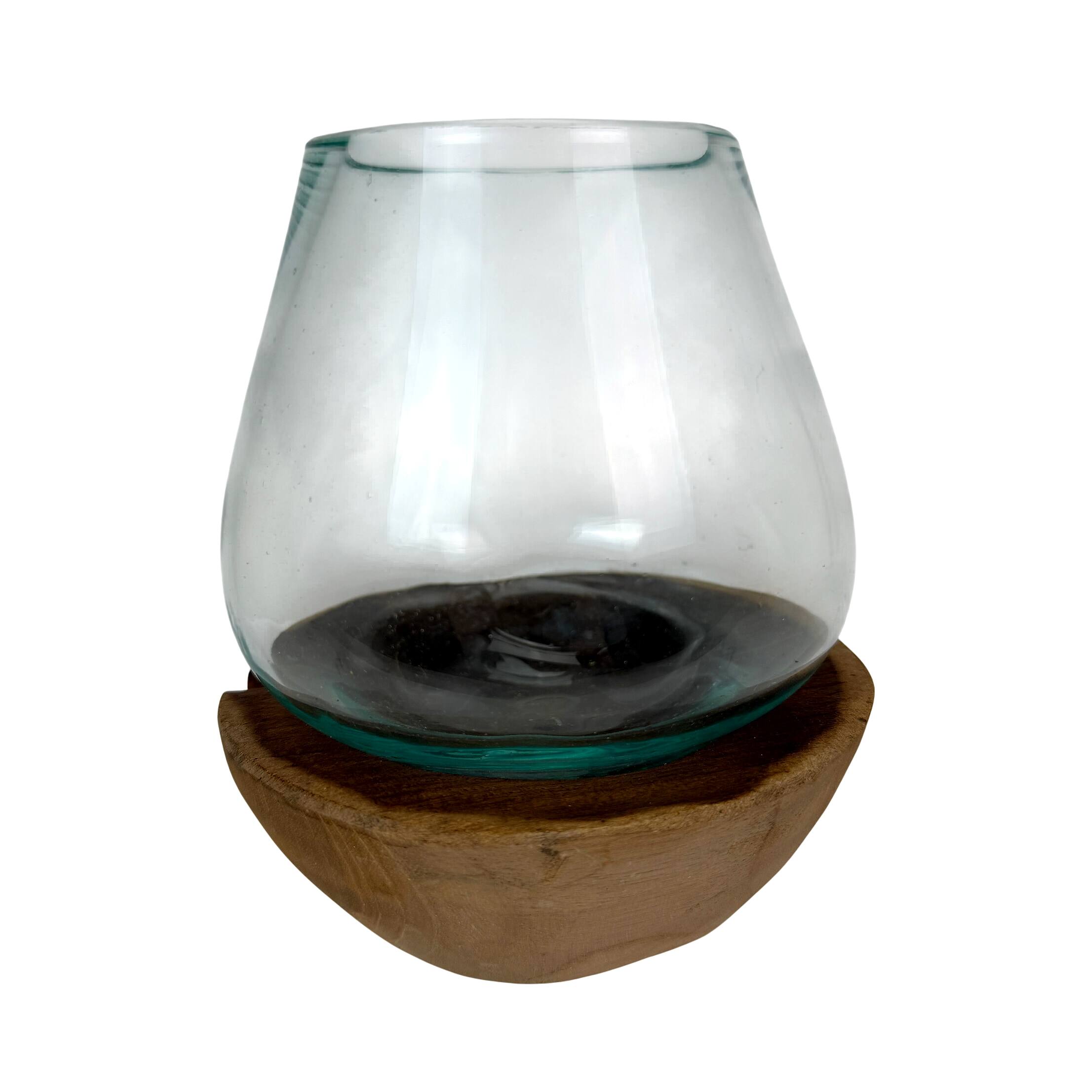 Alt View 9. Things2Die4 - Decorative Glass Candle Lantern Natural Wood Base 6.5 in Handmade Accent - Natural.