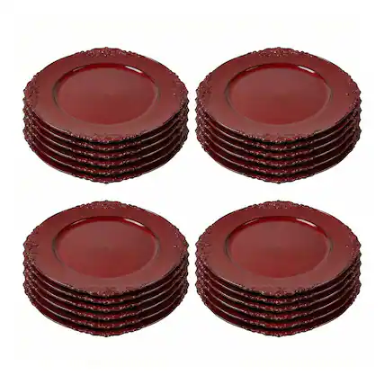 Front. American Atelier - Royal Red Charger Plate Set 13"D, 24 Pieces - Red.
