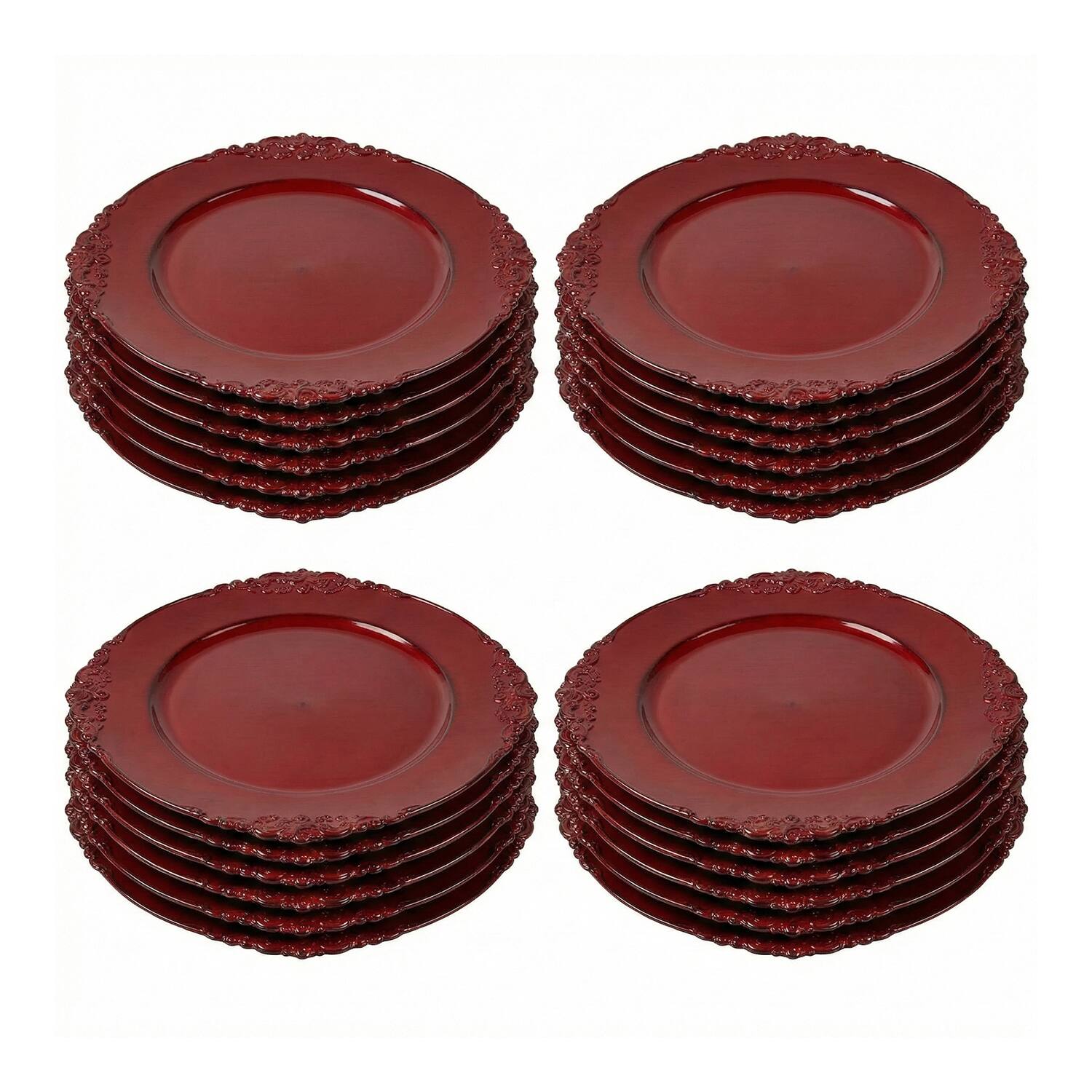Front. American Atelier - Royal Red Charger Plate Set 13"D, 24 Pieces - Red.