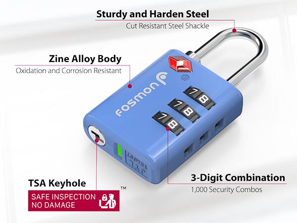 Sturdy and Harden Steel Cut Resistant Steel Shackle Zinc Alloy Body Oxidation and Corrosion Resistant R 1 Fosmon 7 7" 8 8 TSA Keyhole SAFE INSPECTION NO DAMAGE TM 3-Digit Combination 1,000 Security Combos