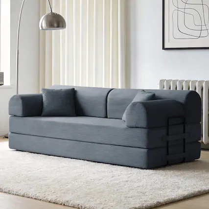 Front. Anysun - Corduroy Convertible Sleeper Sofa Bed - Folding Mattress Couch with Fixed Frame for Living Room & Bedroom - Dark Grey.
