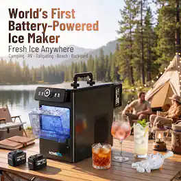 Homevol - Cordless Battery-Powered & Dual AC/DC Portable Ice Maker – 2 Batteries Included, 30 lbs Daily for Camping, RV & Indoor - Black