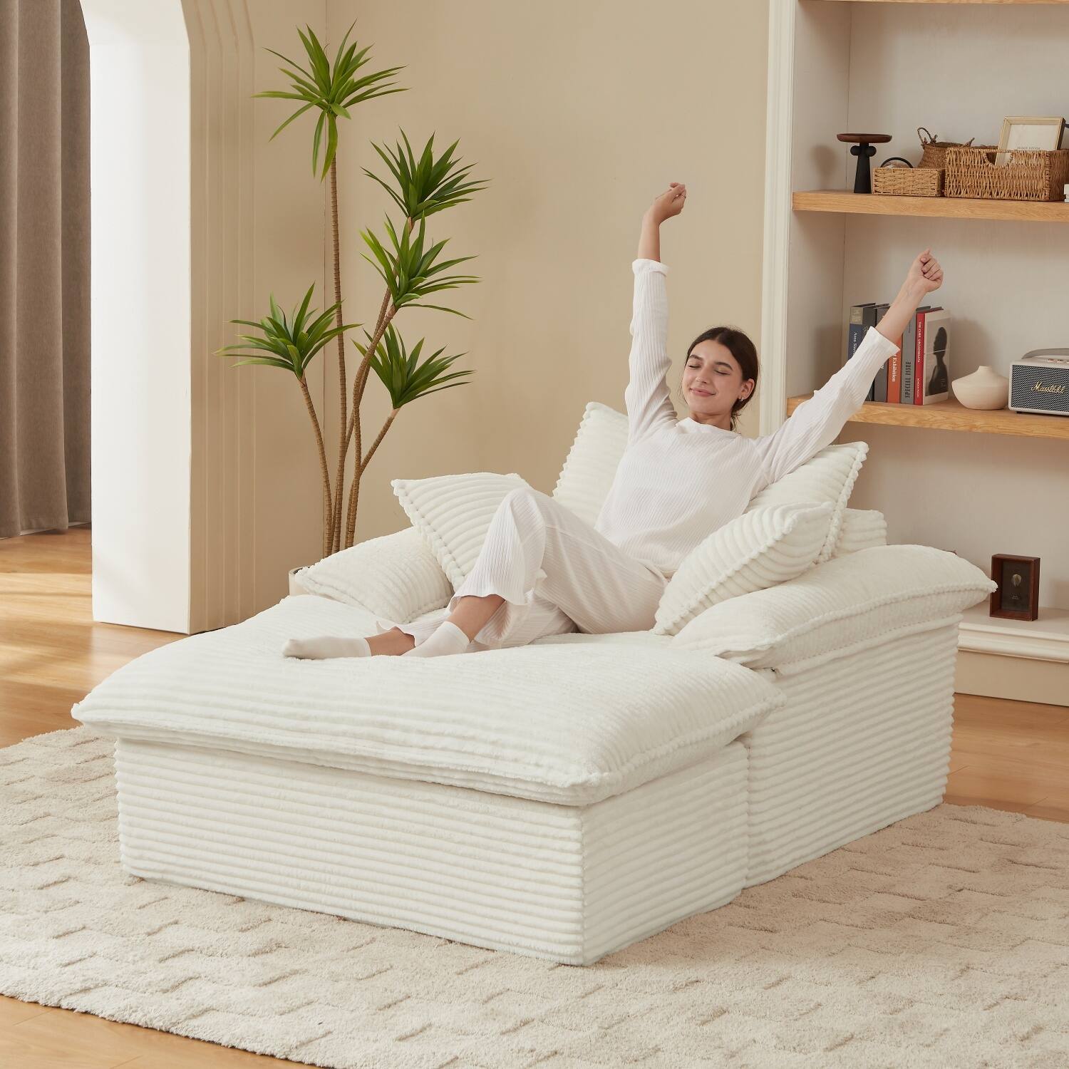Alt View 7. Z-Edge - 52" cushioned compression sofa with unique footrest design, lounge chair for any room or office -White - white.
