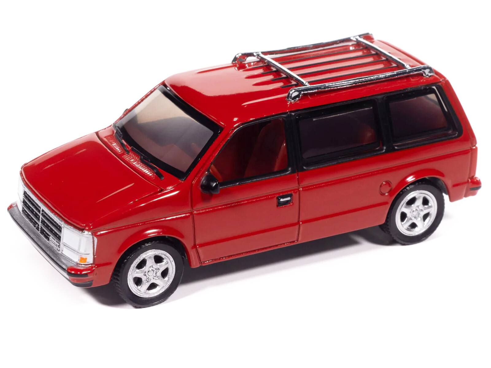 Alt View 1. Autoworld - 1989 Dodge Caravan Turbo Van Flash Red "Mighty Minivans" Series 1/64 Diecast Model Car by Auto World.