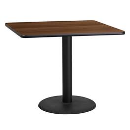 Flash Furniture - Graniss 36'' Square Walnut Laminate Table Top with 24'' Round Table Height Base - Brown