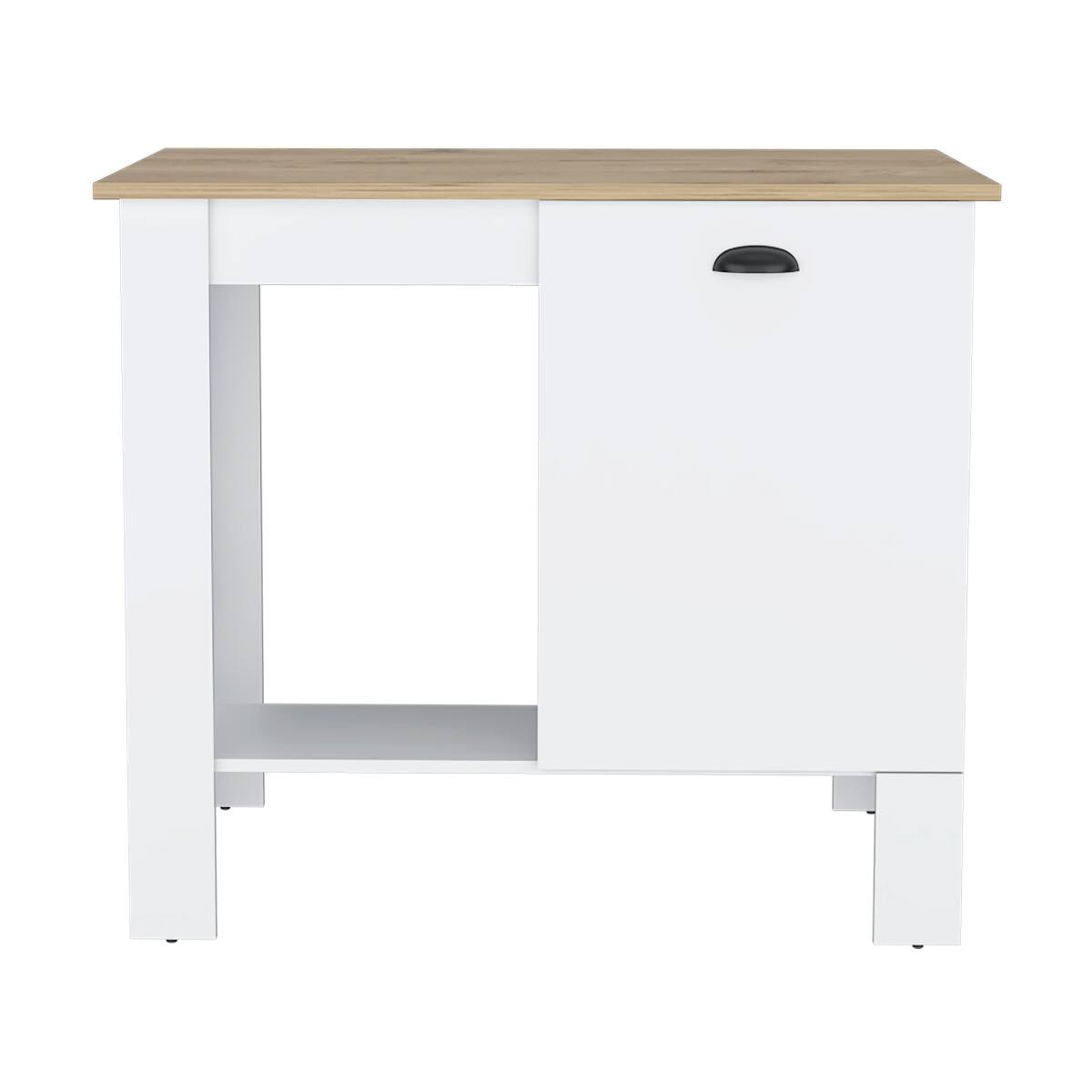 Left. Loheer - Loheer White Kitchen Island with Single Door Cabinet and Macadamia Finish Top - White.