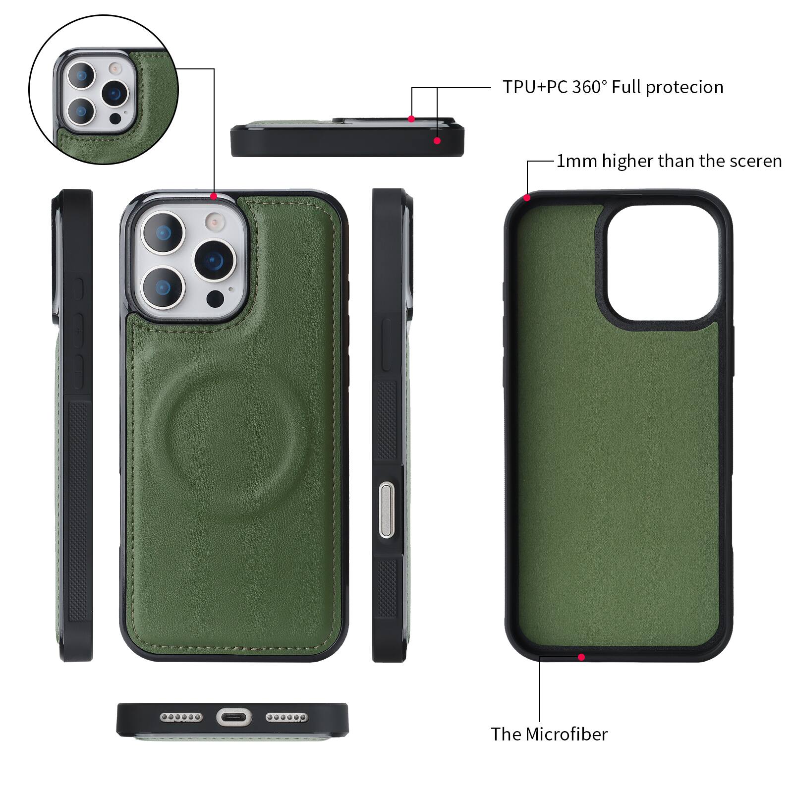 TPU+PC 360° Full protection  
1mm higher than the screen  
The Microfiber