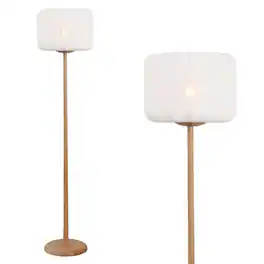Jonathan Y - Maryna 59.5 in. Minimalist Modern Teahouse Wood with Ribbed Cocoon Pumpkin Shade LED Floor Lamp, White/Light Brown - Light Brown Wood