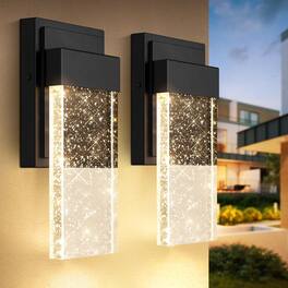 Nordic Hygge - Outdoor Wall Light Fixtures with Crystal Bubble Glass, Waterproof Exterior Sconces LED Wall Lanterns - Black