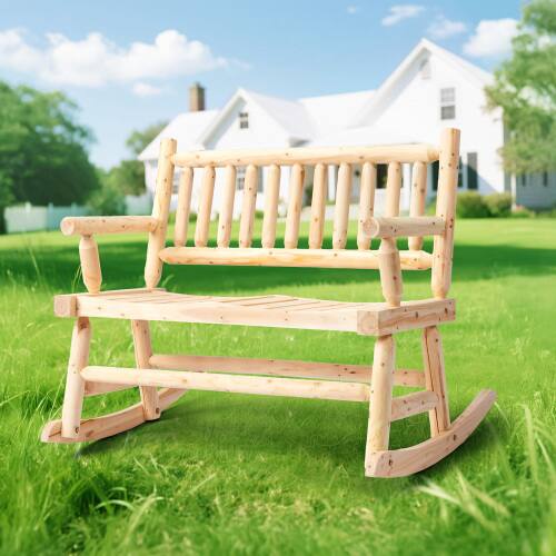 Alt View 5. Winado - 33.5inch Wooden Rocking Chair Weather-Resistant Loveseat with High Backrest Built 2 Person for Indoor Outdoor Garden - Natural.
