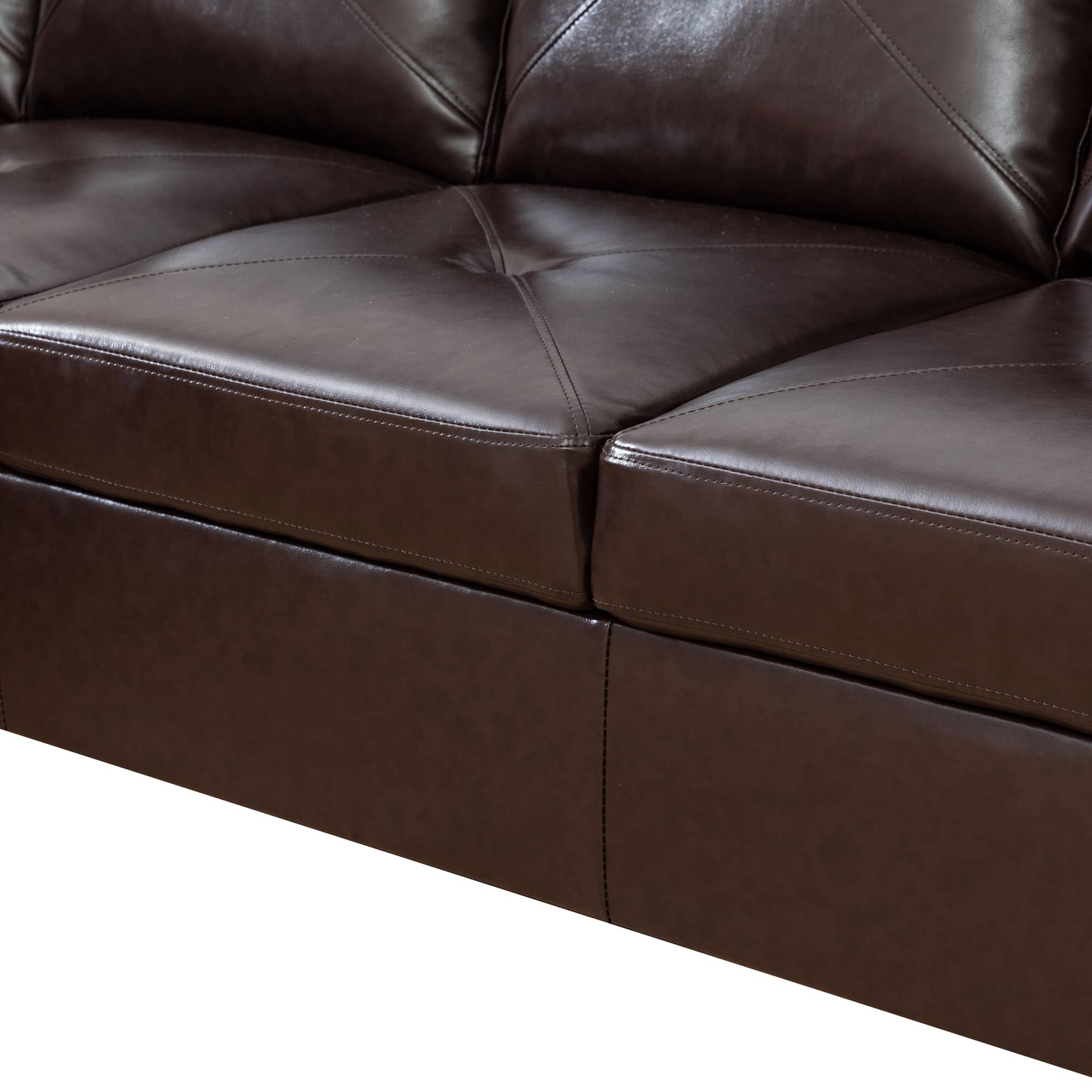 Angle. Boyel Living - Premium Semi PU Upholstered Sofa Solid Wood Frame Double Spring with Left Chaise Lounge - Dark Brown.