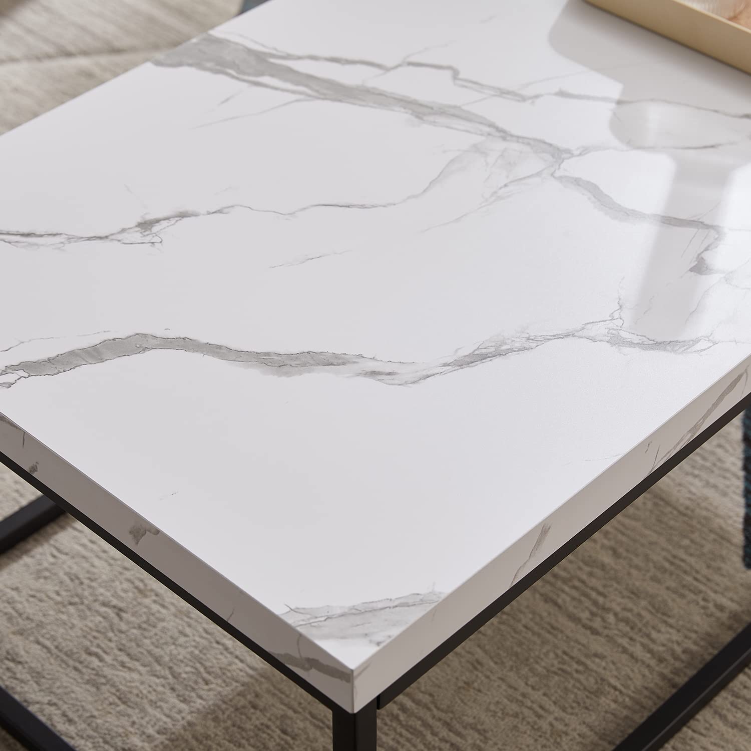 Alt View 4. Hanke - 18 inch Marble Accent End Table side Table For Living Room Modern Industrial Square Metal And Wood   Marble - Light Oak.