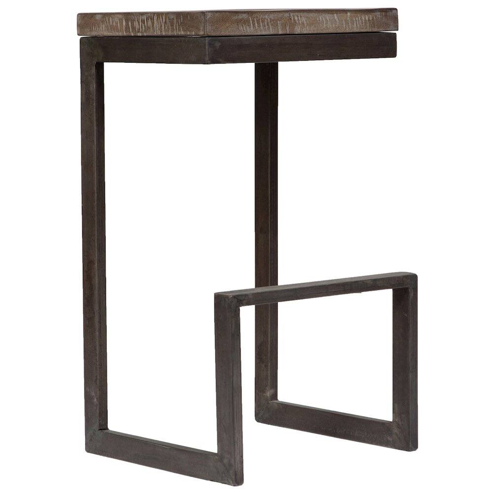 Back. Porter Designs - Cube Solid Mango Wood & Metal Bar Stool - Gray.