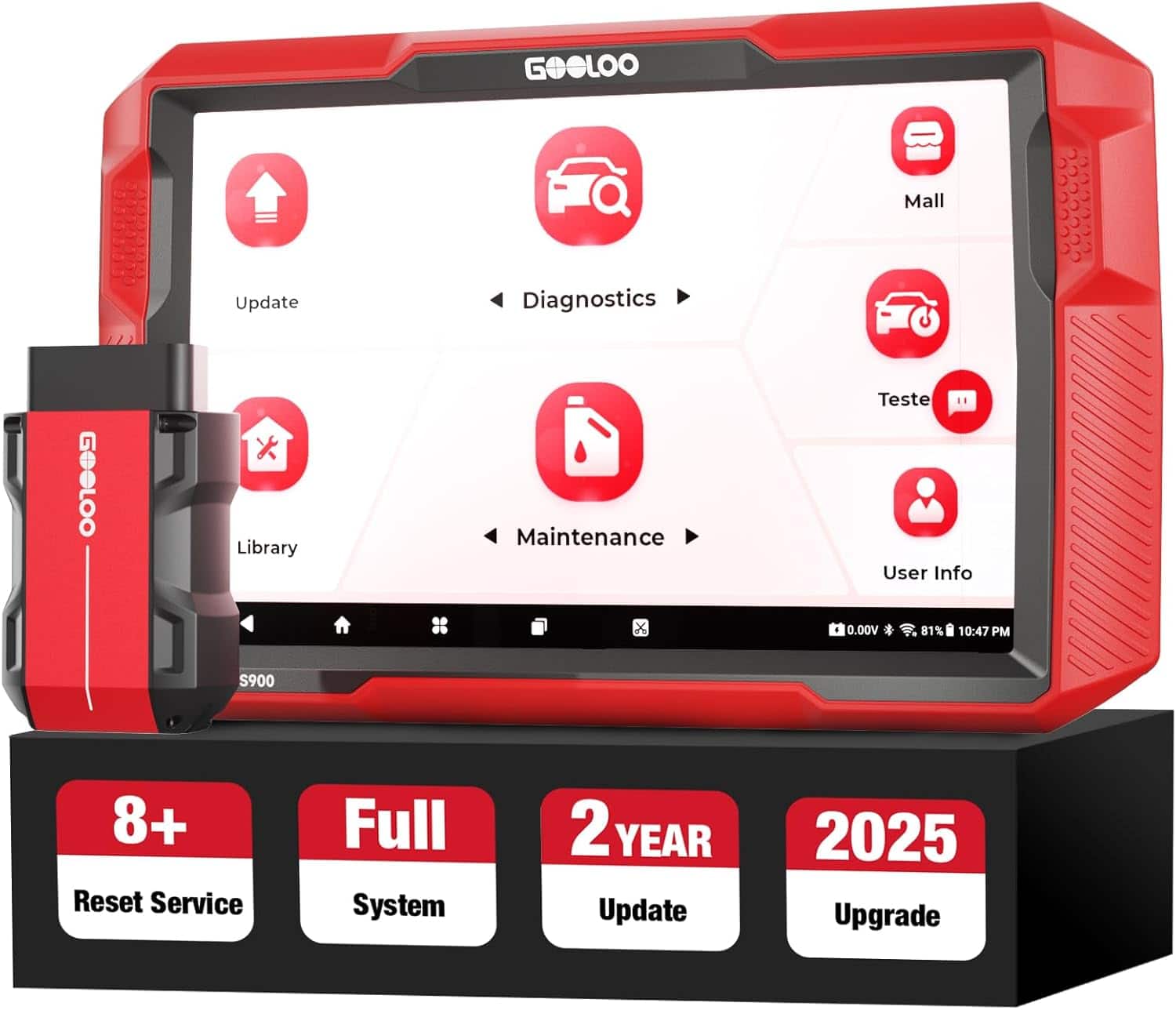 GOOLOO - DS900 OBD2 Scanner: 8" Touchscreen, Bidirectional Control, Bluetooth 5.0, Active Test, FCA 11 OS