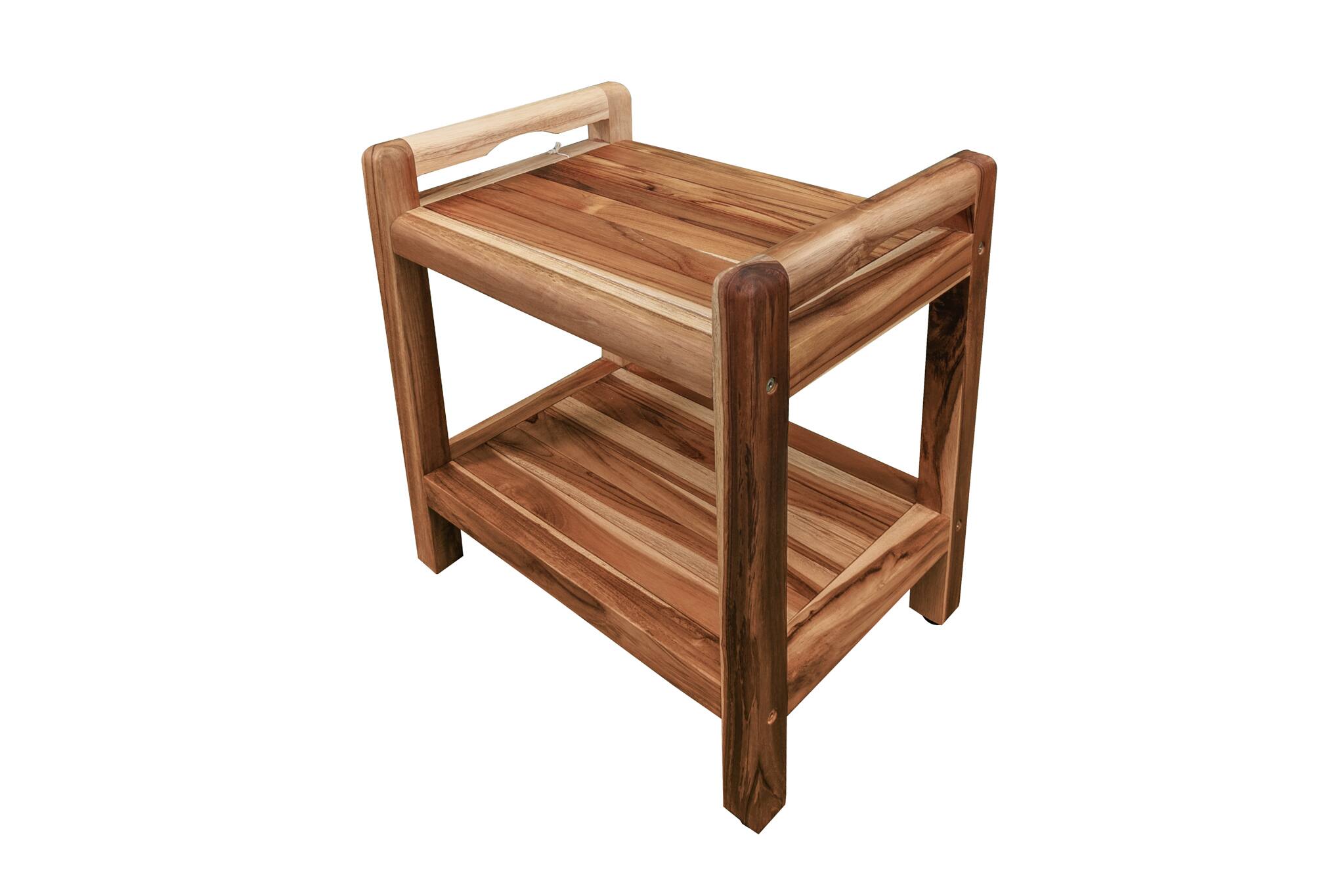 Left. EcoDecors - EcoDecors Eleganto EarthyTeak 20" Teak Bench, Shelf, LiftAide Arms - EarthyTeak.