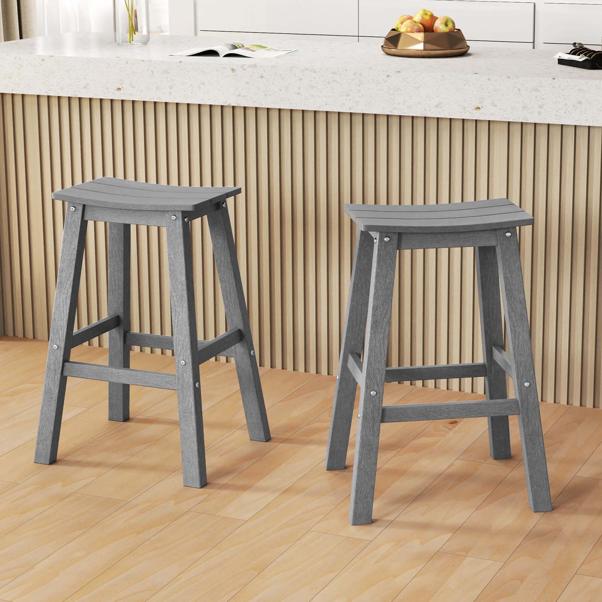 Alt View 2. Costway - Costway 29" Patio Bar Stool Set of 2 with Curved Seat & Footrests for Backyard Outdoor - Gray.