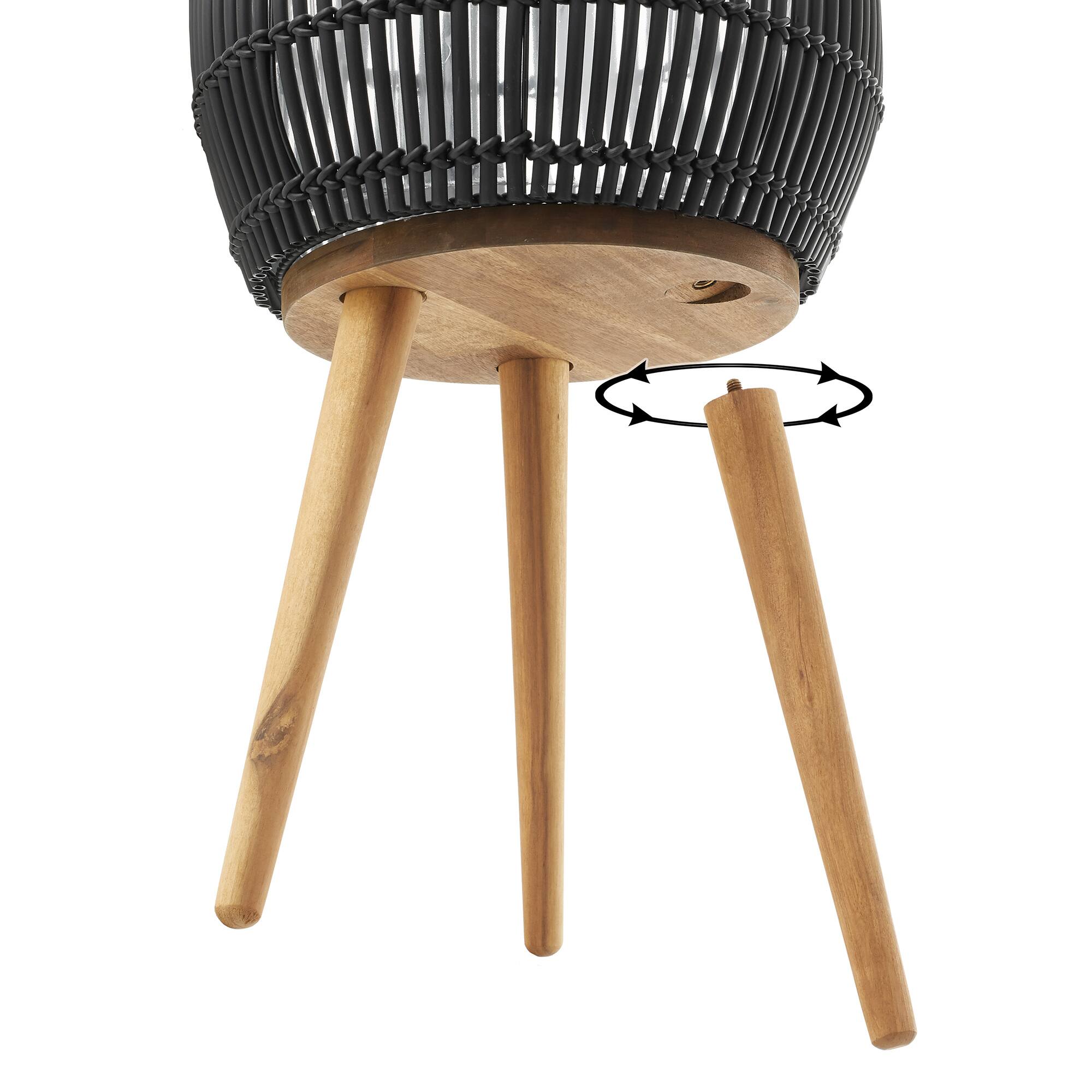 Alt View 4. Casafield - Indoor Planter with Stand, Large Rattan Basket for Plants and Flowers with Wood Legs - Black with Natural Legs.