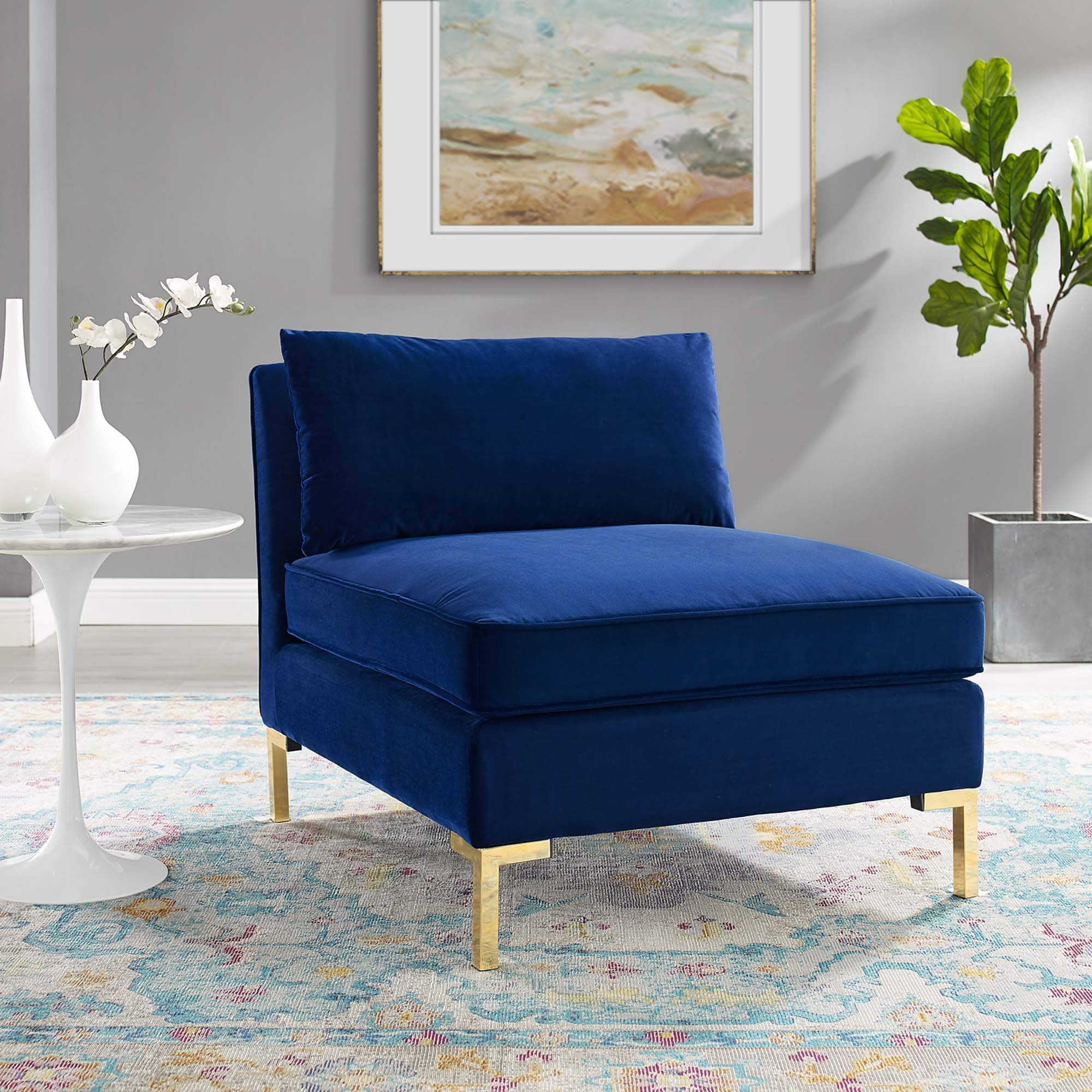 Ardent Performance Velvet Armless Chair by Modway - Navy