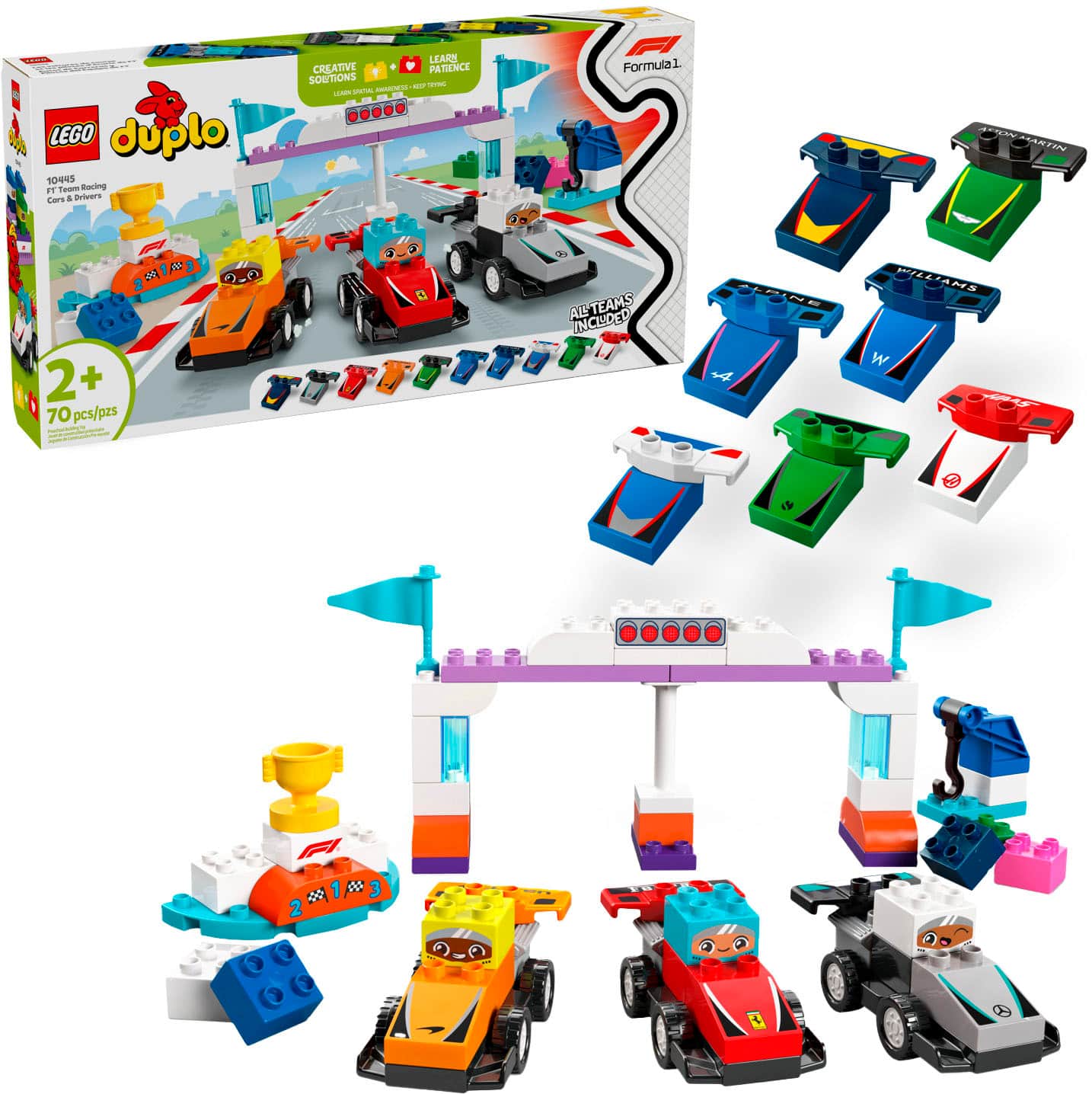 I added a LEGO duplo 10445 a1 Tas Bacing Cars a Driver's LEARS CREATIVE PATIENCE SOLUTIONS - - - - UOI ... . Formulai - ARTIN 1 2+ 70 pcs/pzs I - - - AISTEAMS NCUDED WILLIAHS w 10 1 d 3 2 - 7 9