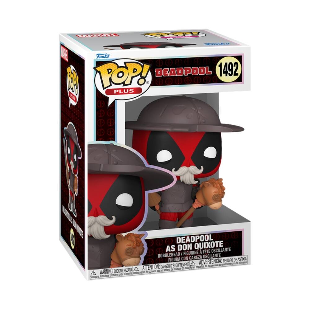 Funko POP!  
PLUS  

DEADPOOL  
1492  

DEADPOOL  
AS DON QUIXOTE  
BOBBLEHEAD / FIGURINE À TÊTE OSCILLANTE  
FIGURA CON CABEZA OSCILANTE  

WARNING: CHOKING HAZARD - Small parts. Not for children under 3 years.  
ADVERTENCIA: PEQUEÑOS PIEZAS - PELIGRO DE ASFIXIA - ADVERTENCIA: DANGER 'TOUFFEMENT PÉTITES PIÈCES - AUCUN RISQUE D'ASFIXIE - ADVERTENCIA: CHOKING HAZARD - Pequeñas piezas. No es adecuado para menores de 3 años.