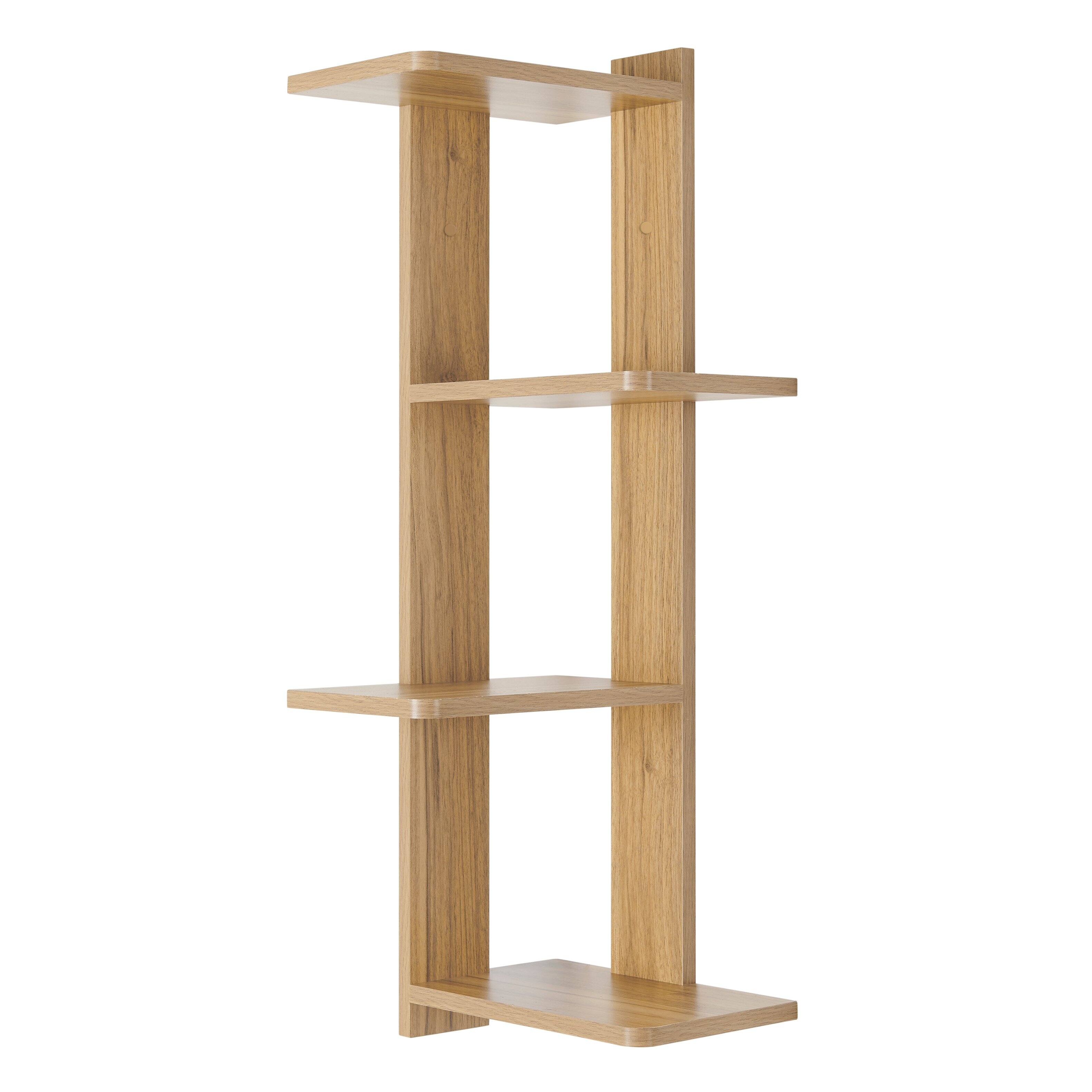 Front. Danya B - Alvar Corner 4-Tier Floating Ledge Column Wall Shelf - Chestnut - Chestnut.
