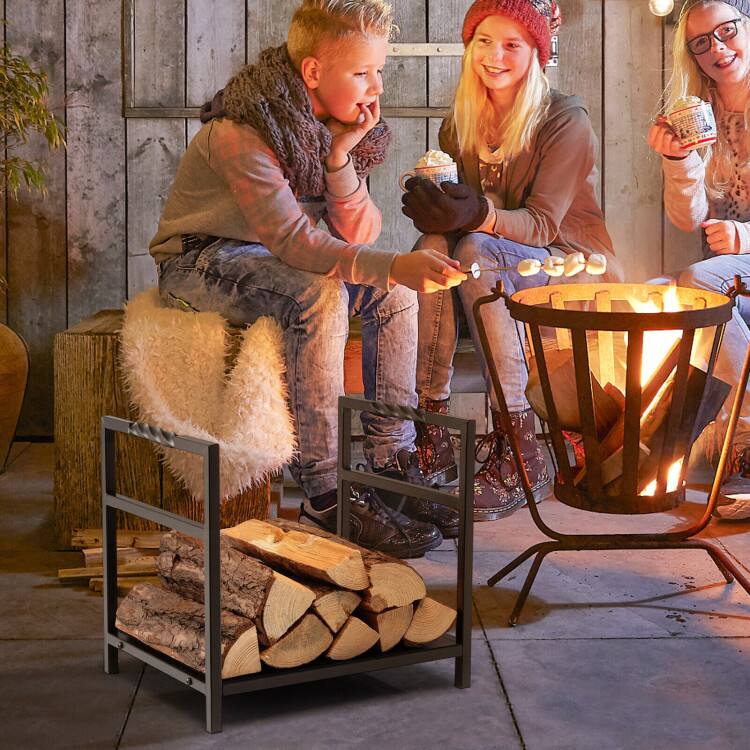 Alt View 2. Mondawe - Firewood Log Rack with Unique Handle and Raised Feet - Black.