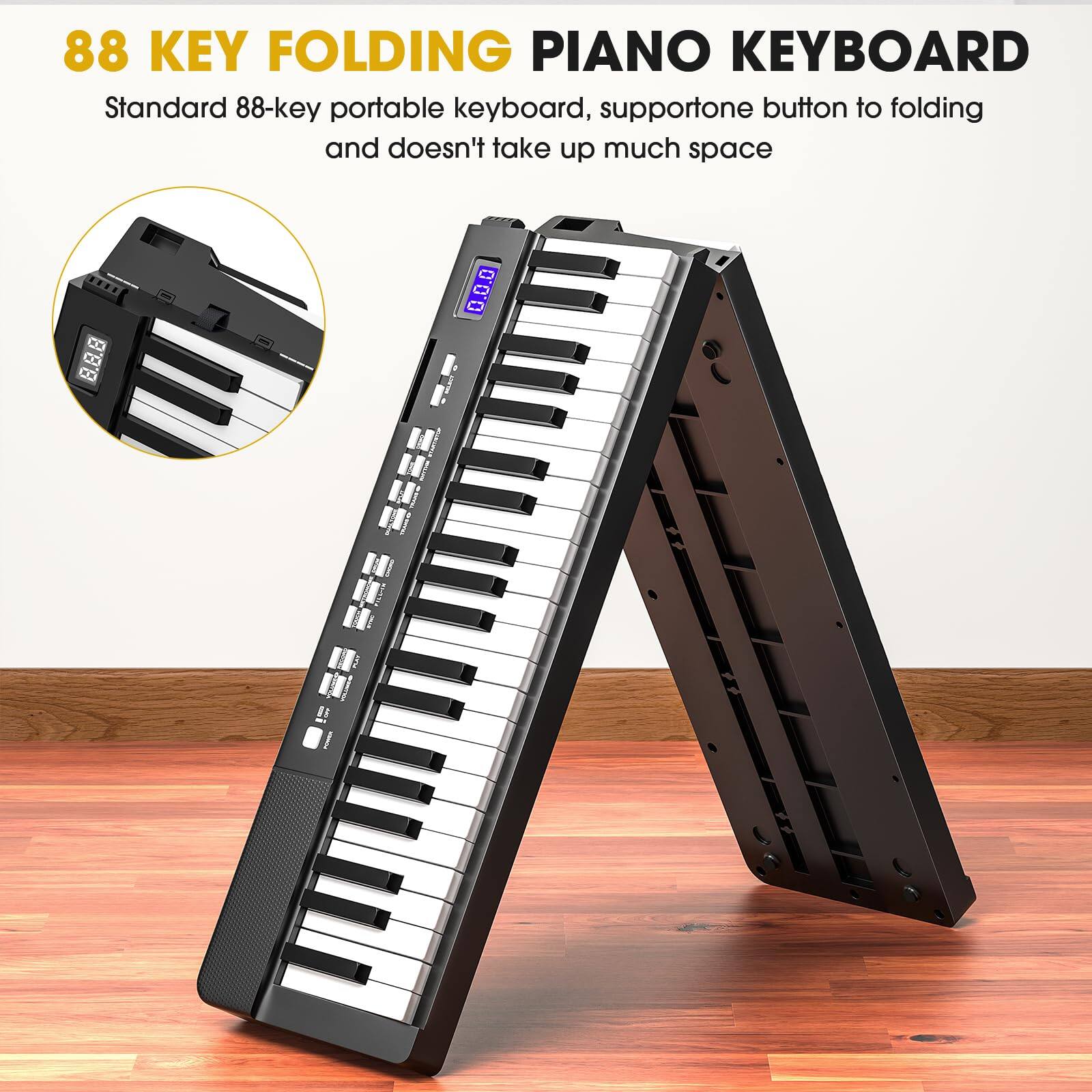 88 KEY FOLDING PIANO KEYBOARD

Standard 88-key portable keyboard, support one button to folding and doesn't take up much space