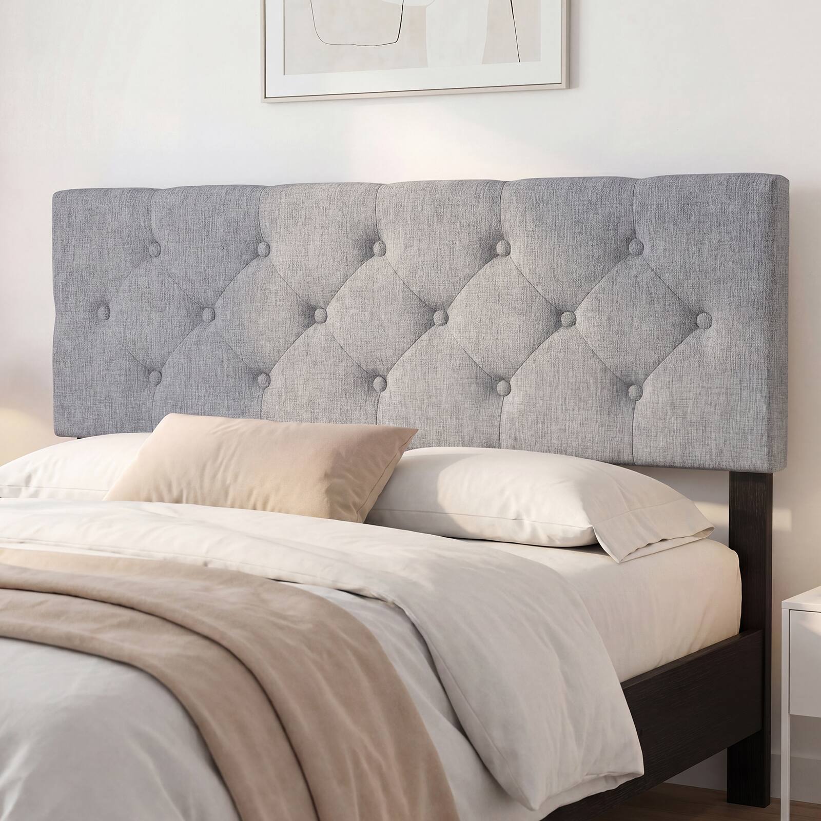 Alt View 3. Gymax - Gymax Upholstered Headboard Queen/Full Size Tufted Linen Fabric Bed Frame Mount Panel Gray - Gray.