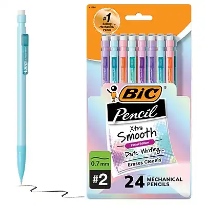 #1 Selling Mechanical Pencil: BIC Pencil Xtra Smooth Edition Pastel Dark Writing 0.7 mm Erases Cleanly
#2 24 Mechanical Pencils