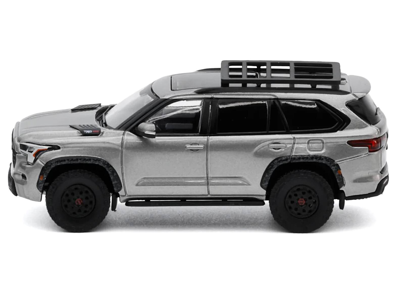 Alt View 1. GCD - Toyota Sequoia TRD PRO Silver Metallic with Roof Rack 1/64 Diecast Model Car by GCD.