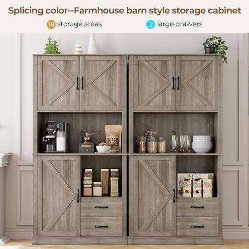 Splicing color--Farmhouse barn style storage cabinet  
18 storage areas  
2 large drawers