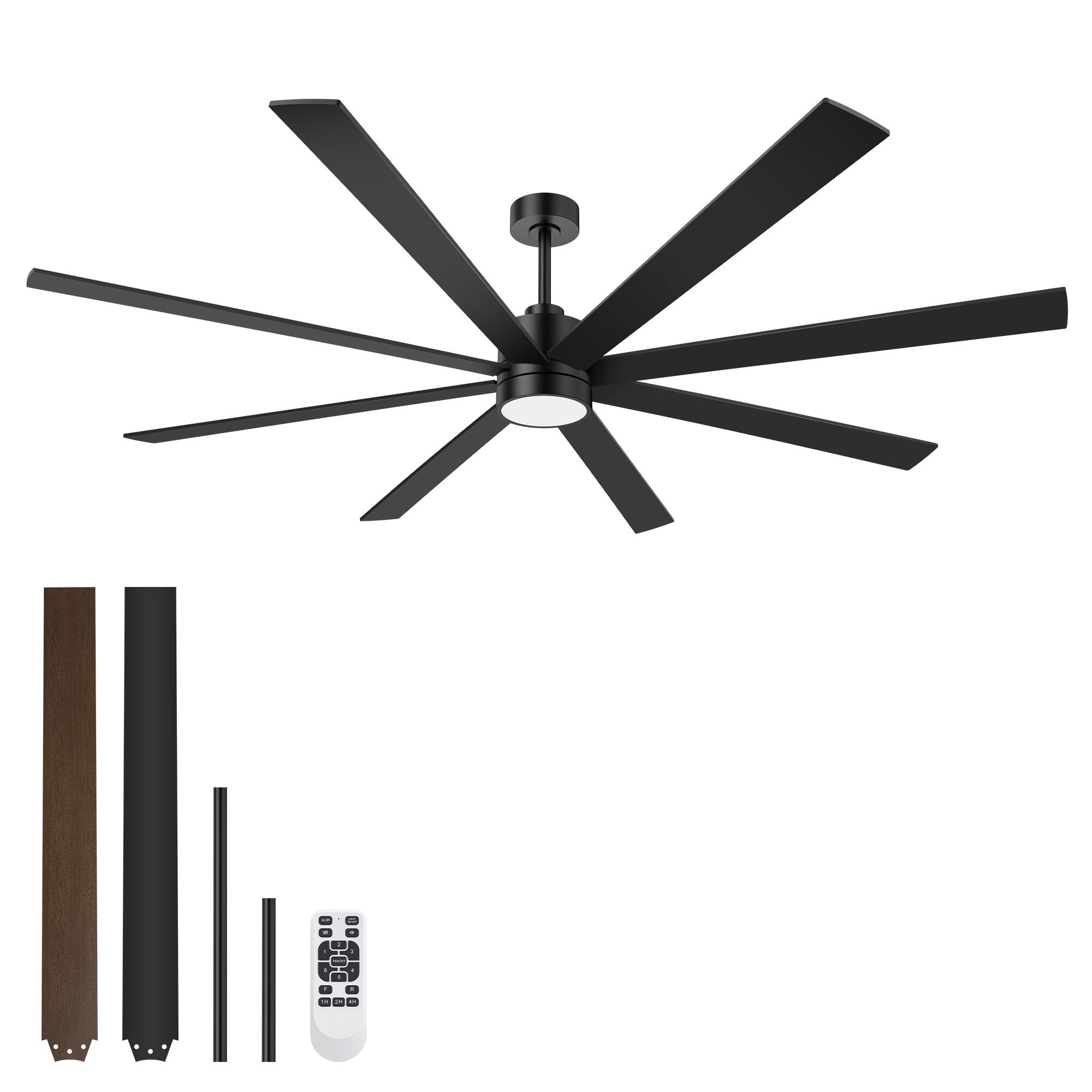 Alt View 8. Breezary - 72-Inch Modern LED Ceiling Fan, 8 Plywood Blades, Quiet DC Motor, 6 Speeds, Timer & Remote, 6"/12" Downrod - 72-inch Black Ceiling Fan.
