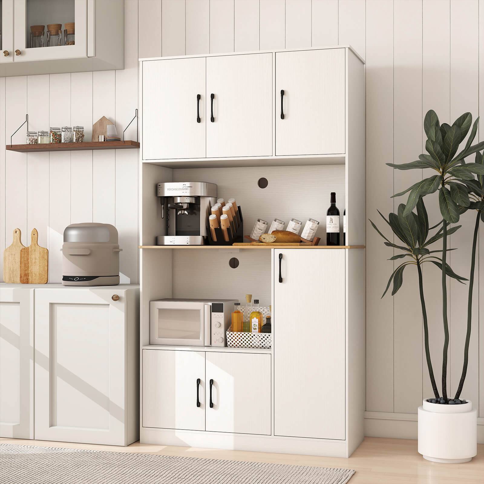 Alt View 1. Costway - Costway 71" Tall Kitchen Pantry Cabinet with Charging Station, Microwave Stand & Doors - White.