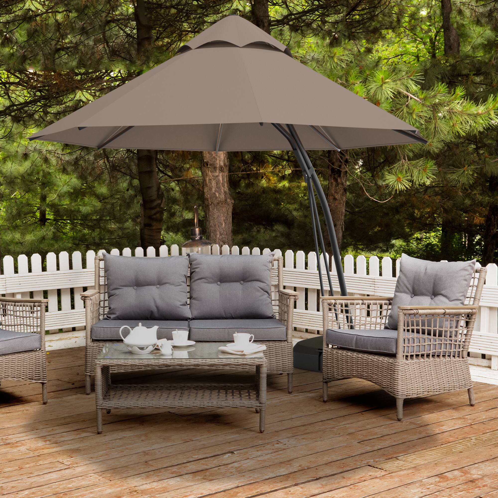 Alt View 2. Gymax - Gymax 11ft Patio Cantilever Hand Push Offset Hanging Umbrella w/ Wheels Base Tan - Tan.