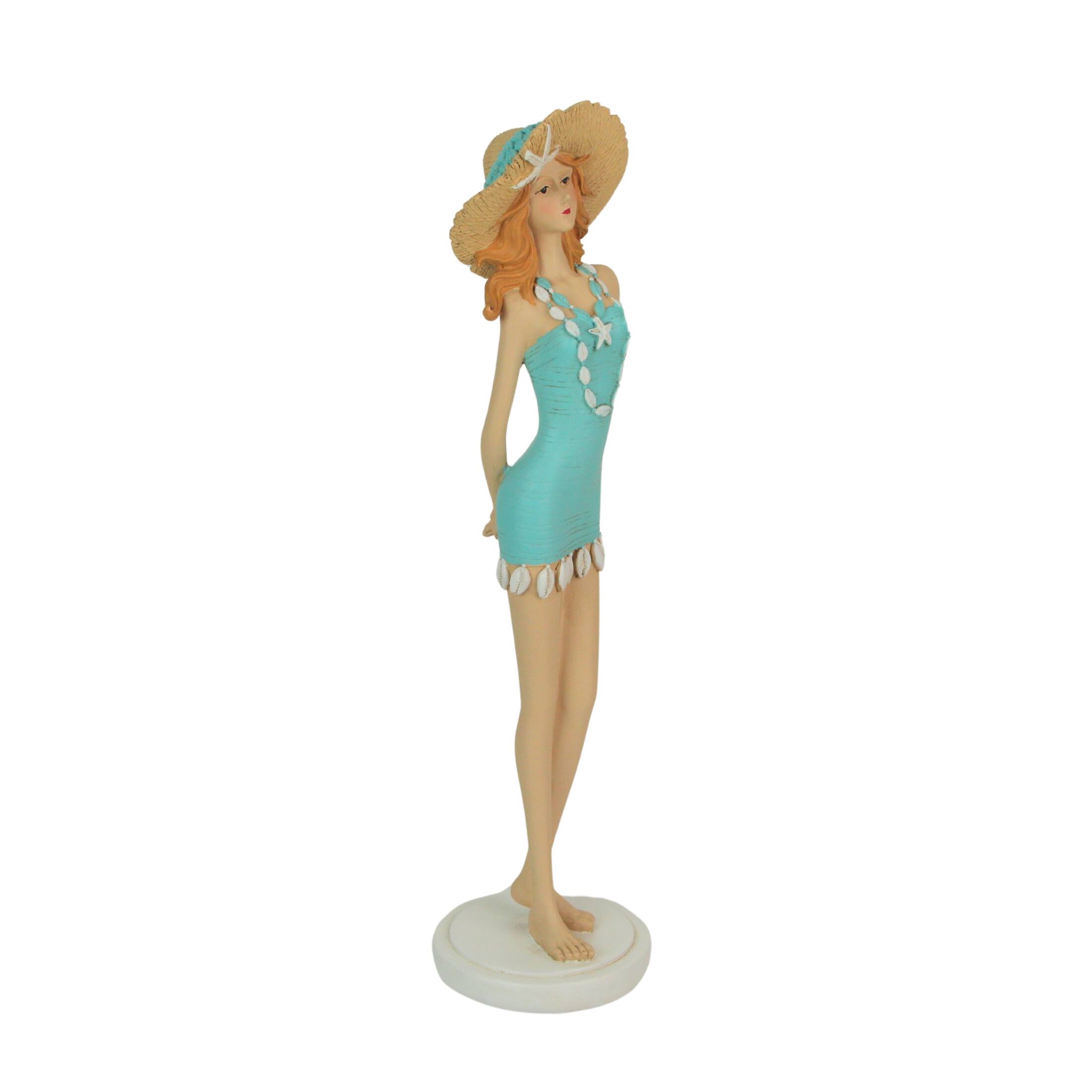 Alt View 1. Fancy That - Redhead Bathing Beauty Figurine – 14-Inch, Vintage Coastal Decor - Teal.